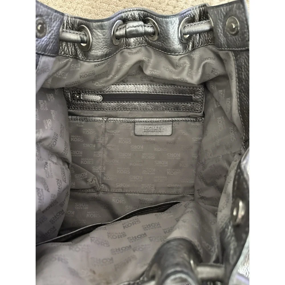 Michael Kors Metallic Pewter Pebbled Leather Studded Double Handle Tote Handbag